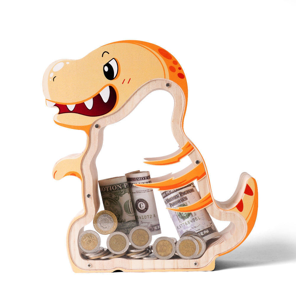 Personalized Wooden Dinosaur Piggy Bank for Kids