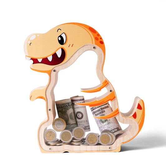Personalized Wooden Dinosaur Piggy Bank for Kids