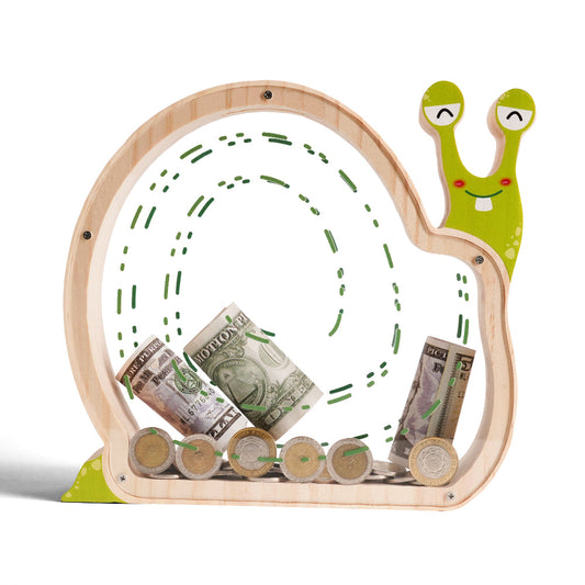 Personalized Wooden Cute Snail Piggy Bank for Kids