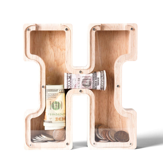 Personalized Wooden Letter H Piggy Bank