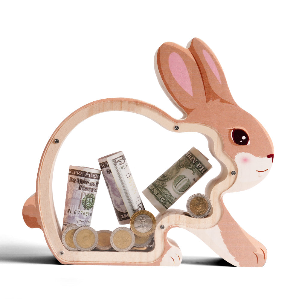 Personalized Wooden Little Rabbit Piggy Bank for Kids
