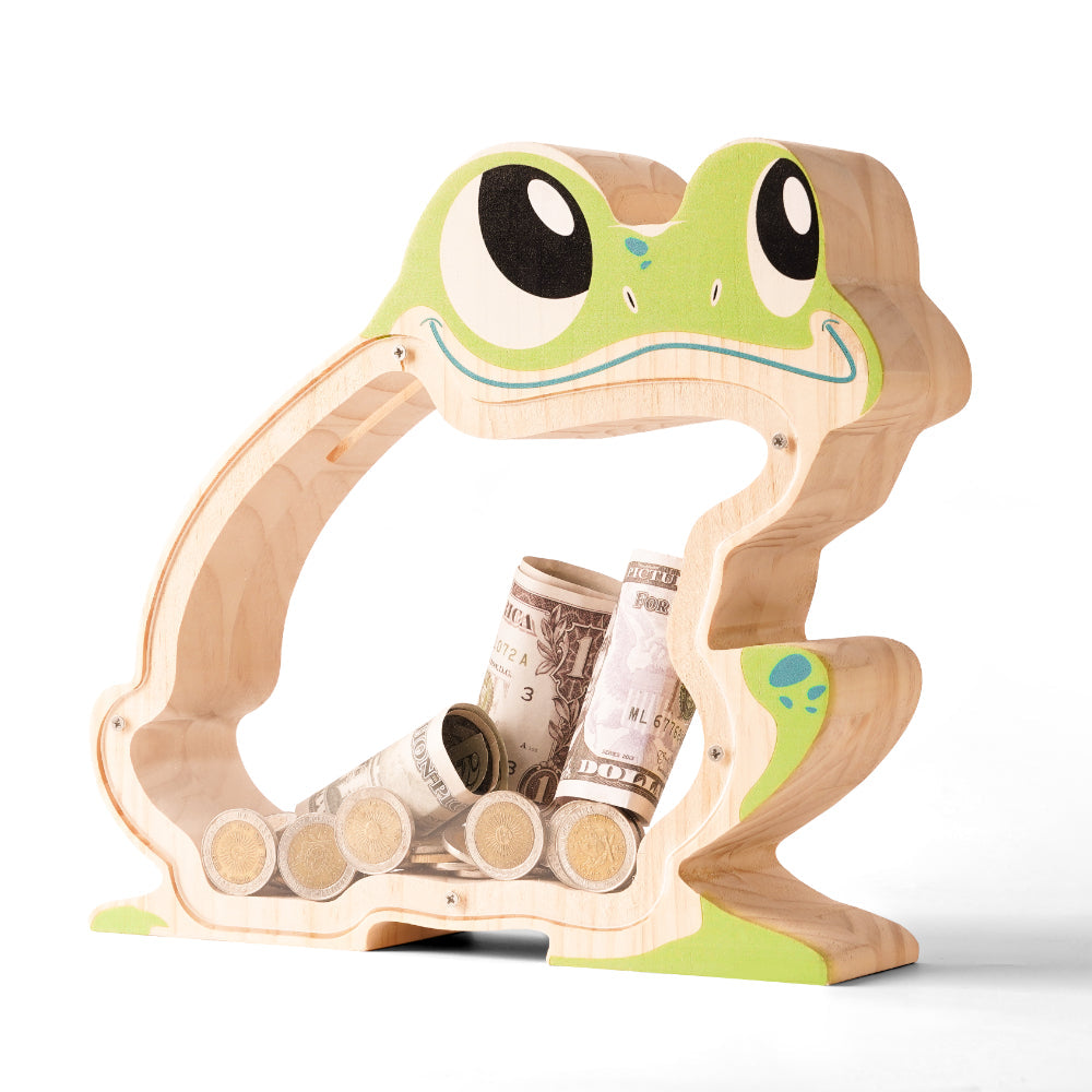 Personalized Wooden Frog Piggy Bank for Kids