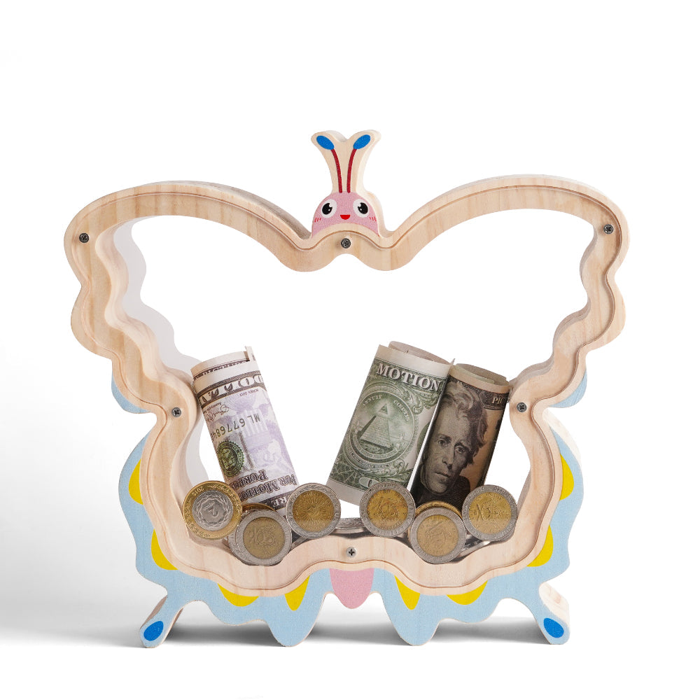 Personalized Wooden Beautiful Butterfly Piggy Bank for Kids