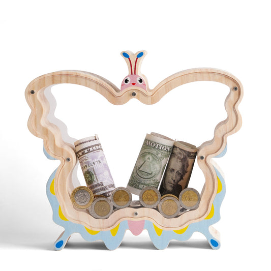 Personalized Wooden Beautiful Butterfly Piggy Bank for Kids