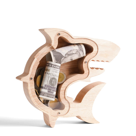 Personalized Wooden Shark Piggy Bank for Kids