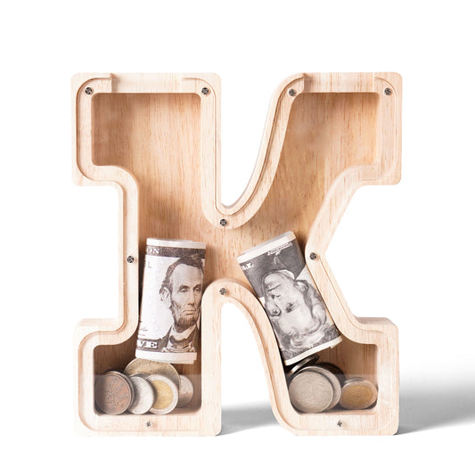 Personalized Wooden Letter K Piggy Bank