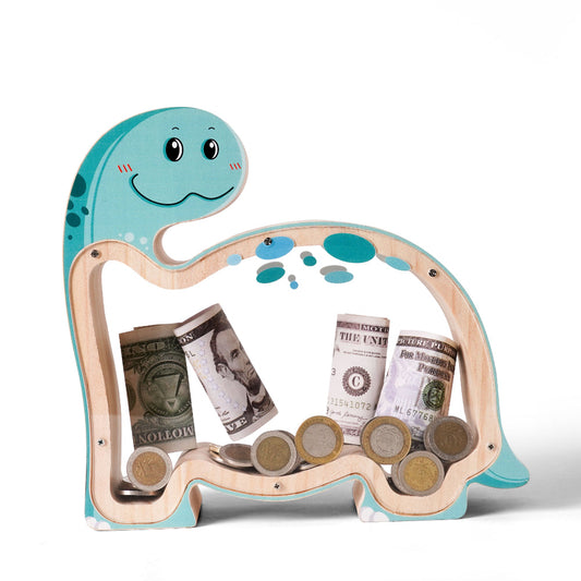 Personalized Wooden Cute Brachiosaurus Piggy Bank for Kids