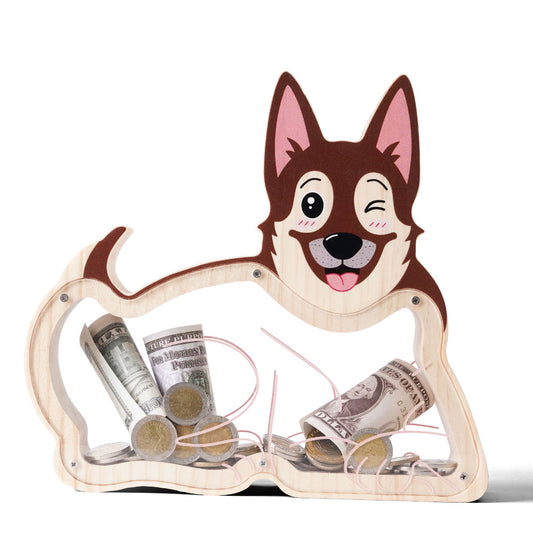Personalized Wooden German Shepherd Piggy Bank for Kids