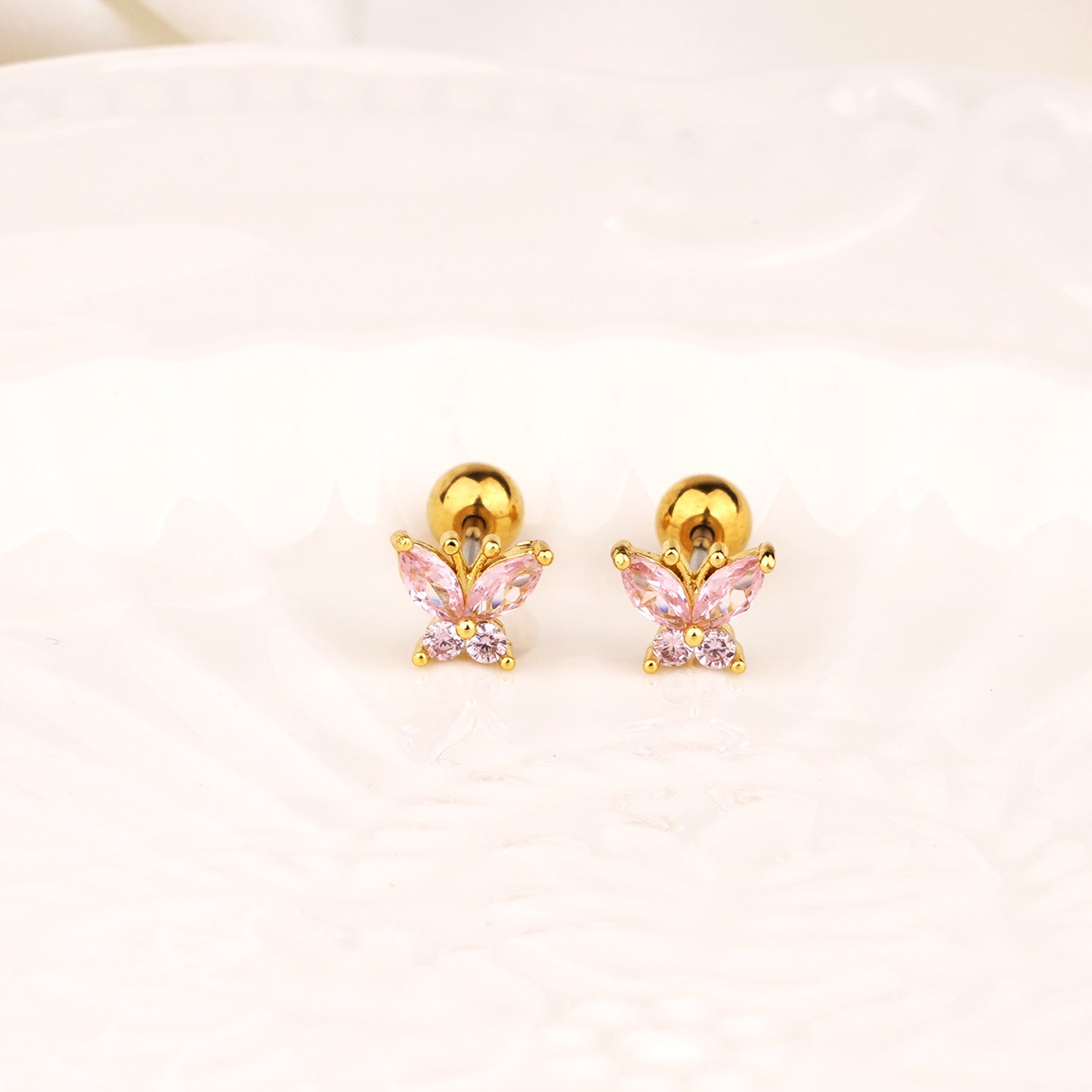 Sterling Silver Kids Crystal Butterfly Earrings