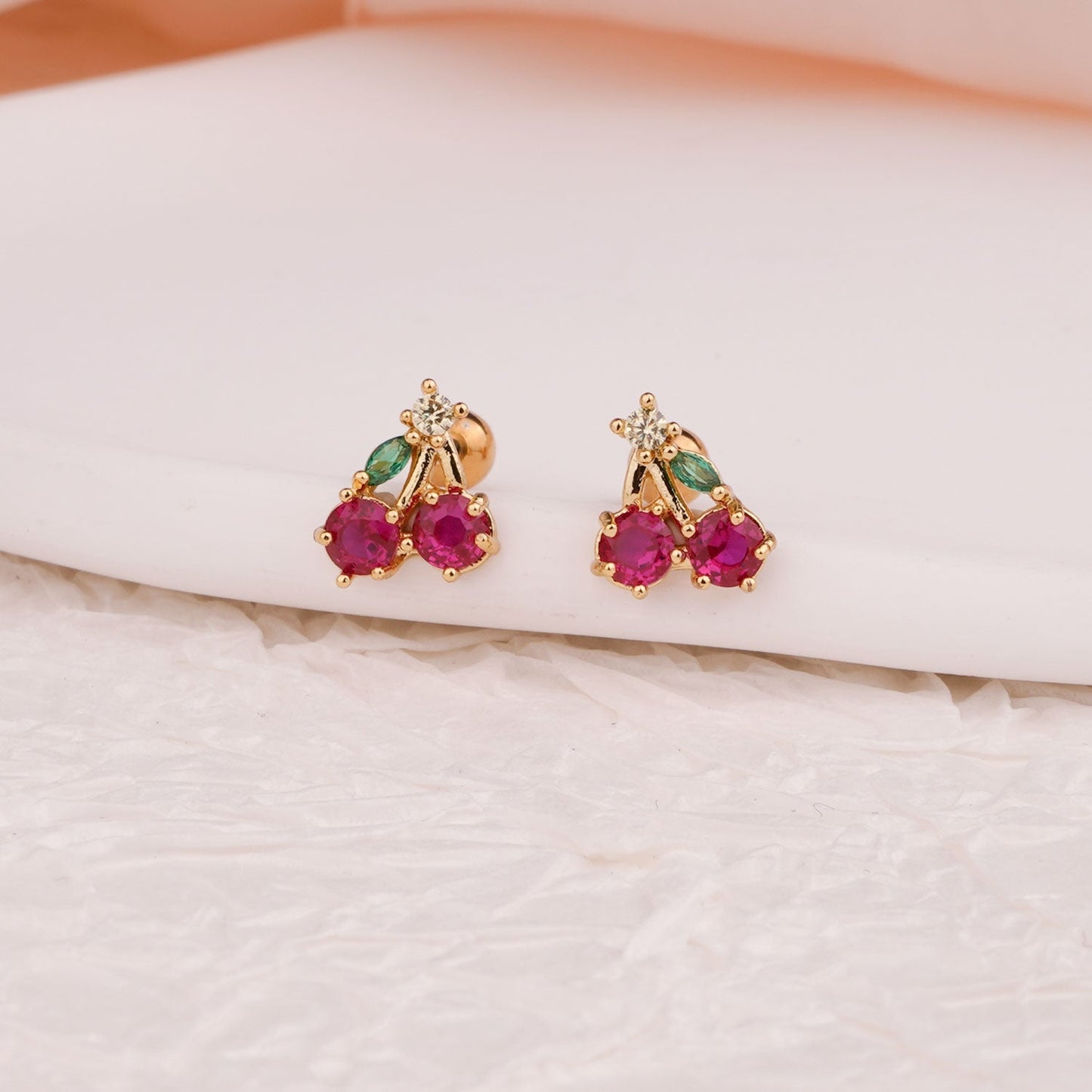 Sterling Silver Kids Crystal Cherry Earrings