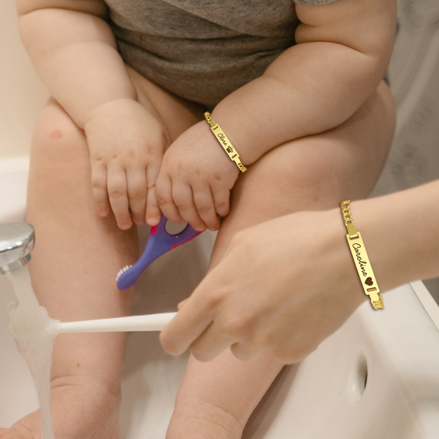 Personalized Mother and Baby Name Bracelet Family Set