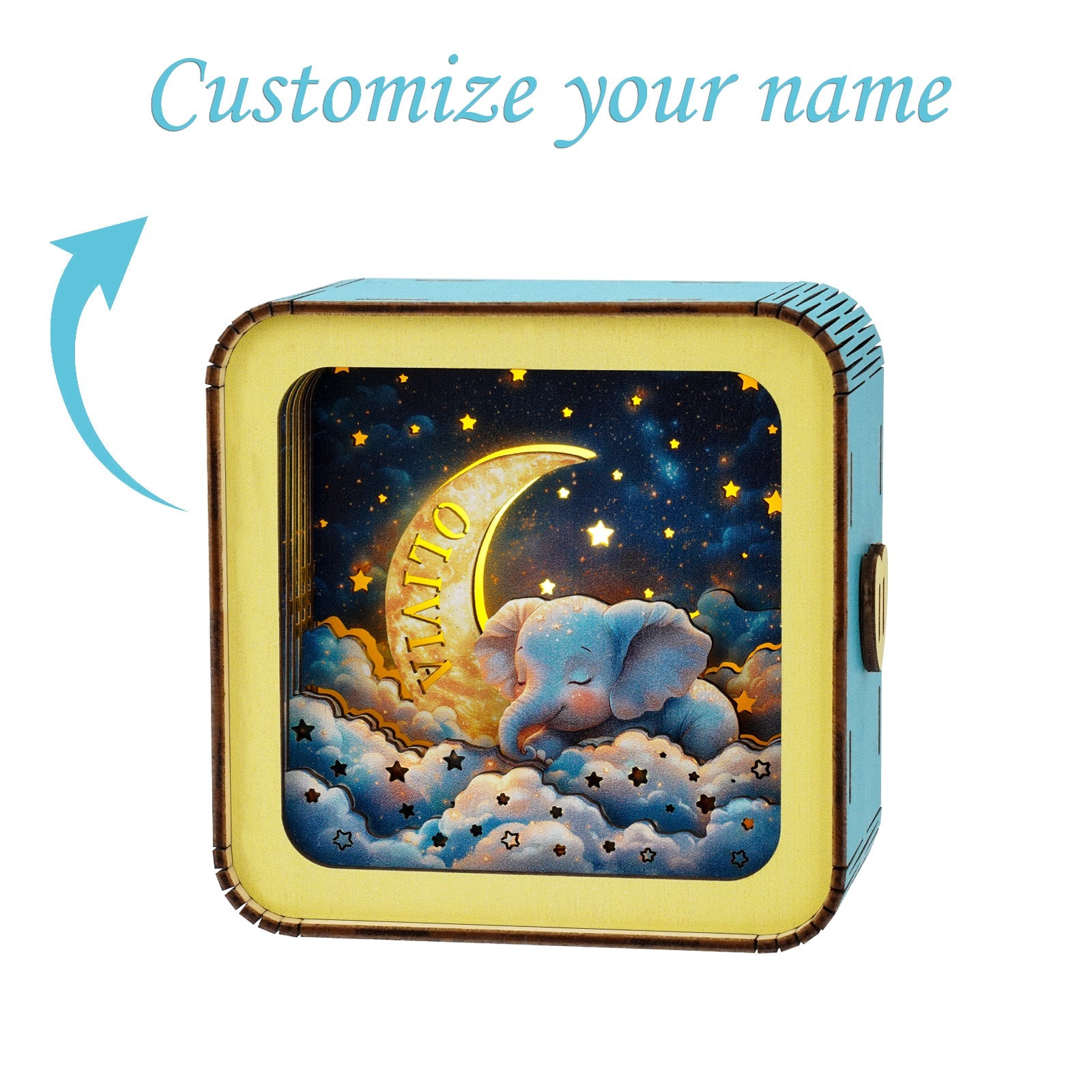 Personalized 3D Wooden Puzzle Baby Night Light - Sleeping Elephant & Moon