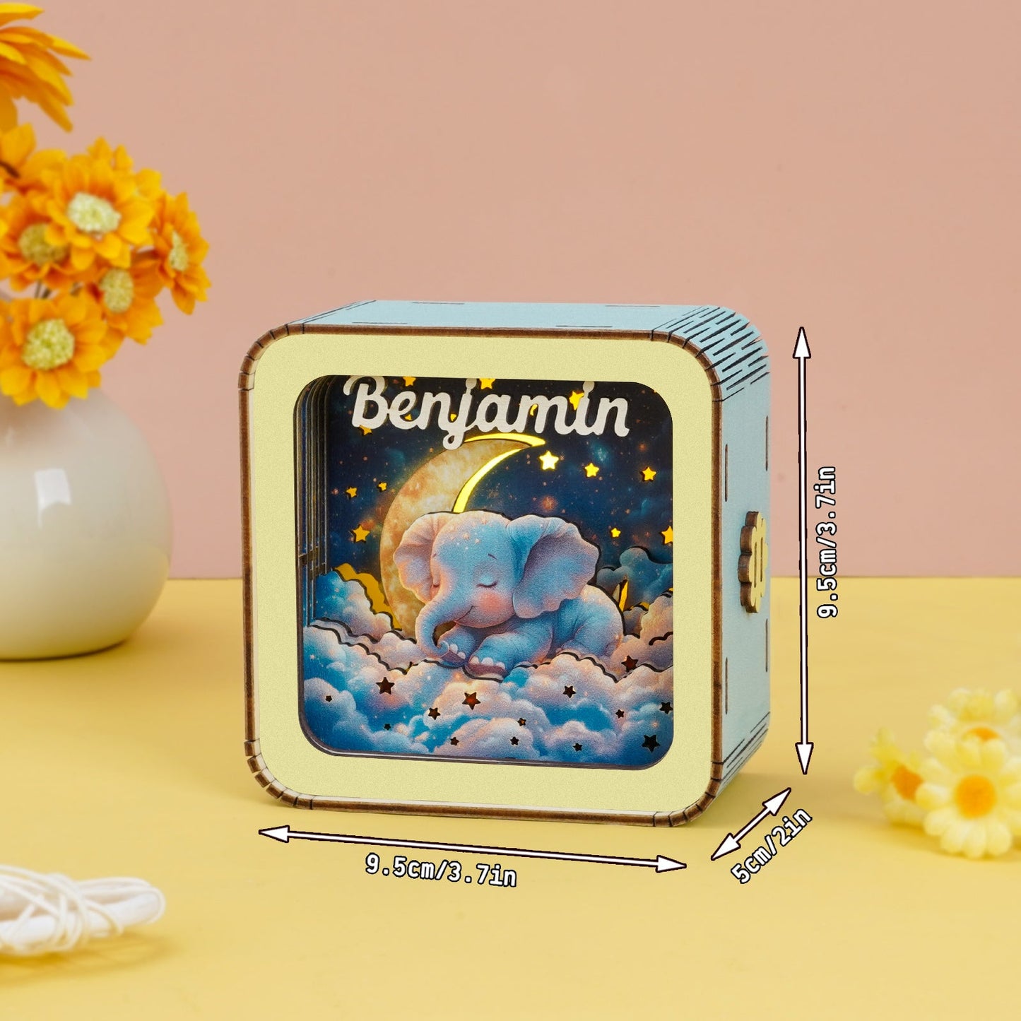 Personalized 3D Wooden Puzzle Baby Night Light - Elephant Design