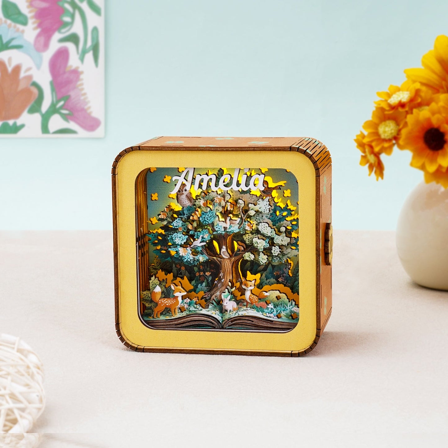 Personalized 3D Wooden Puzzle Baby Night Light - Forest Tree