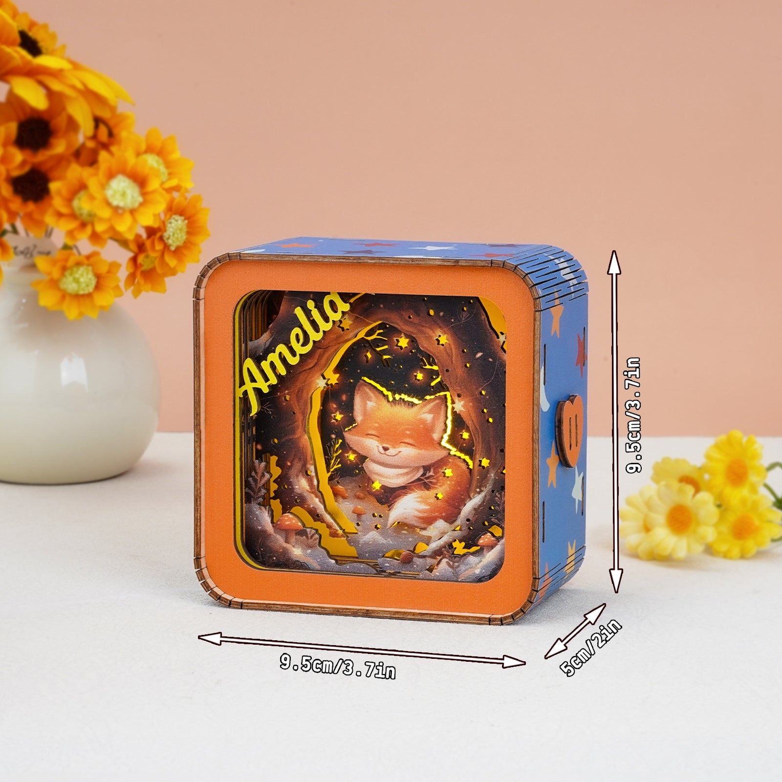 Personalized 3D Wooden Puzzle Baby Night Light - Fox Design