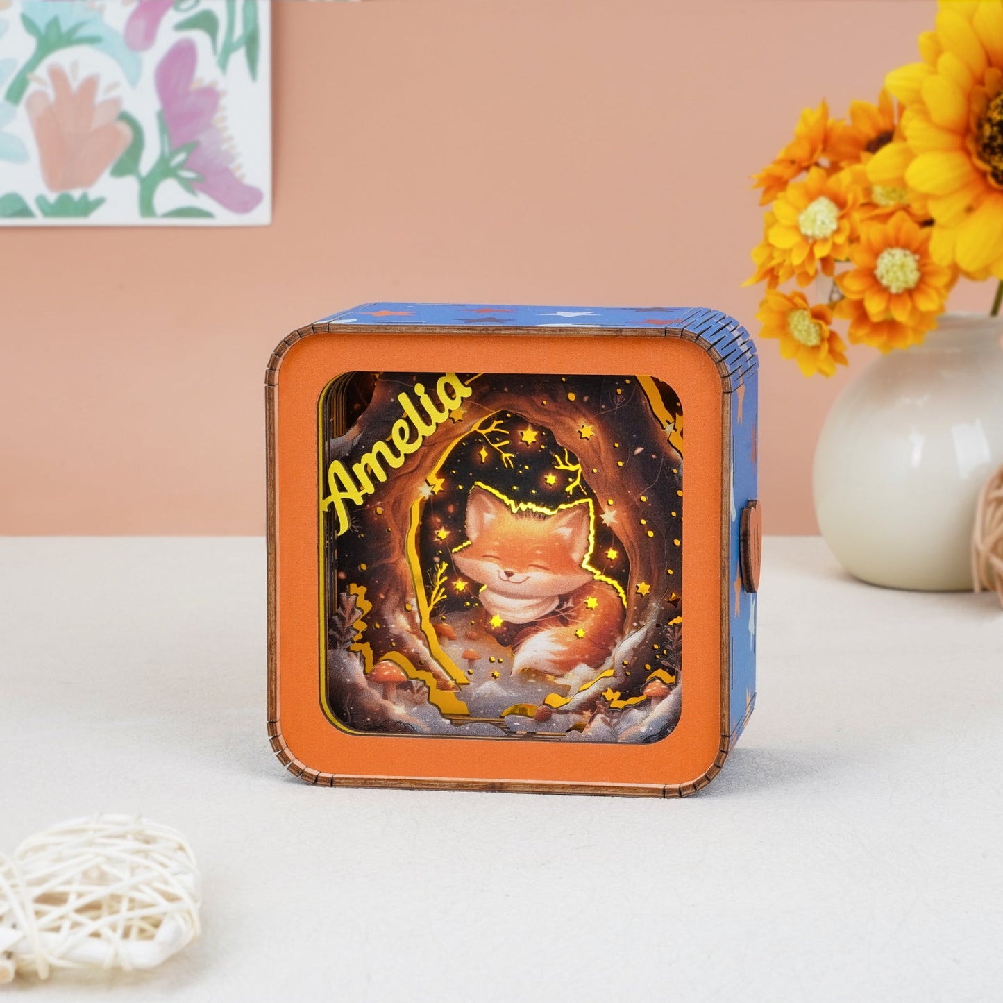 Personalized 3D Wooden Puzzle Baby Night Light - Fox Design