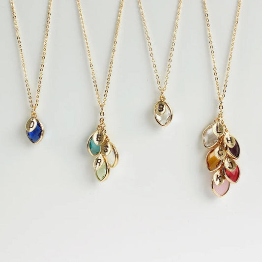 Personalized Family Birthstone and Initial Necklace