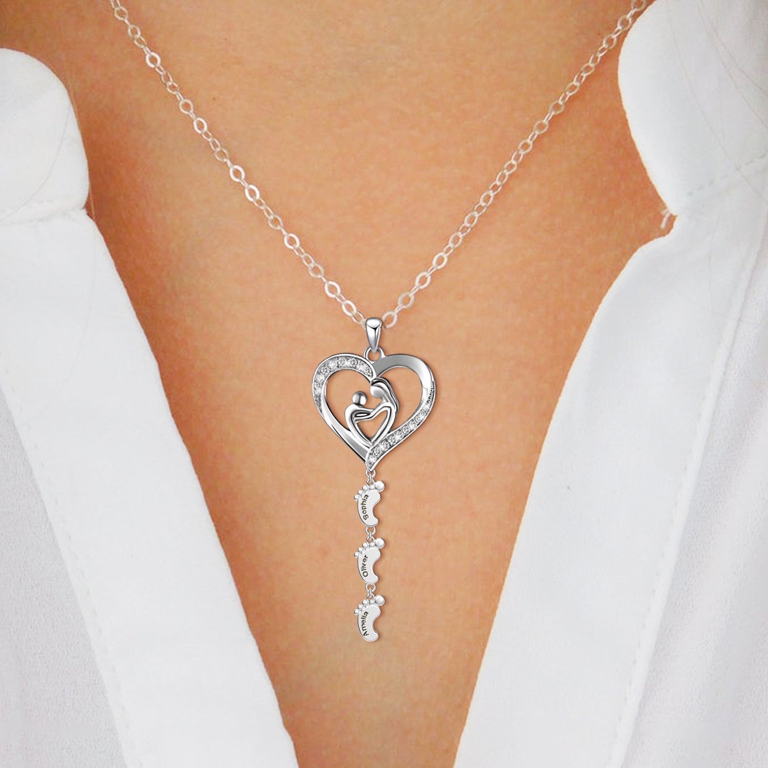 Sterling Silver Personalized Necklace with Kids Name