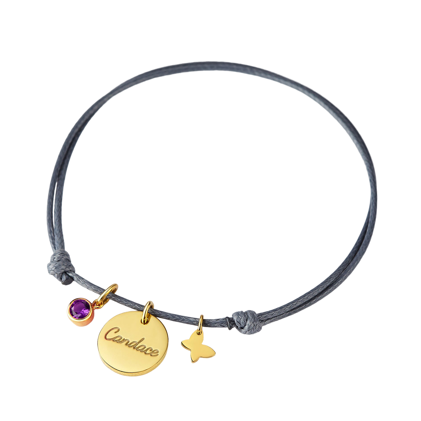 Rope Braided Round Name Birthstone Bracelet