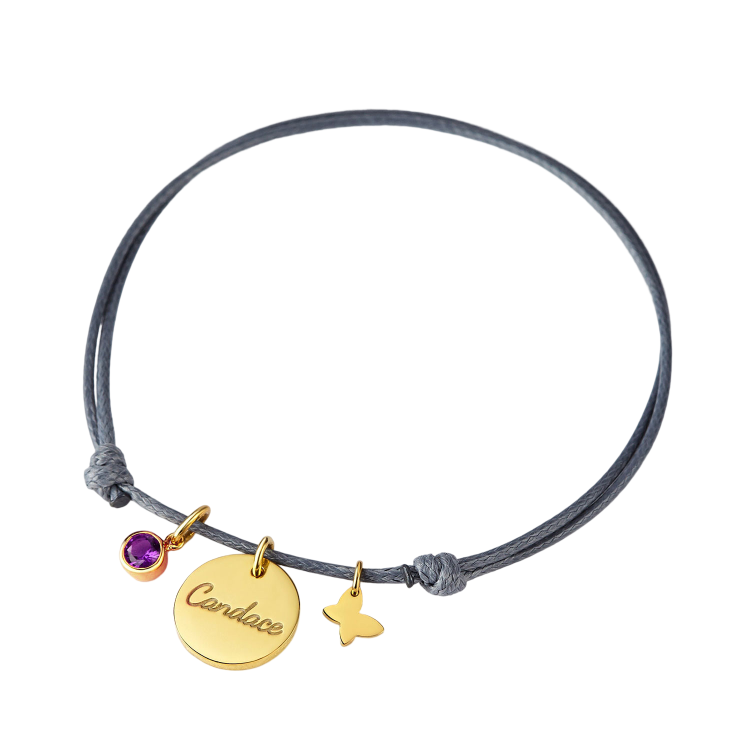 Rope Braided Round Name Birthstone Bracelet