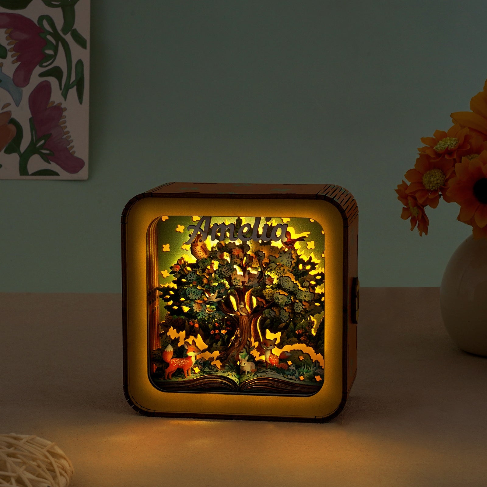 Personalized 3D Wooden Puzzle Baby Night Light - Forest Tree