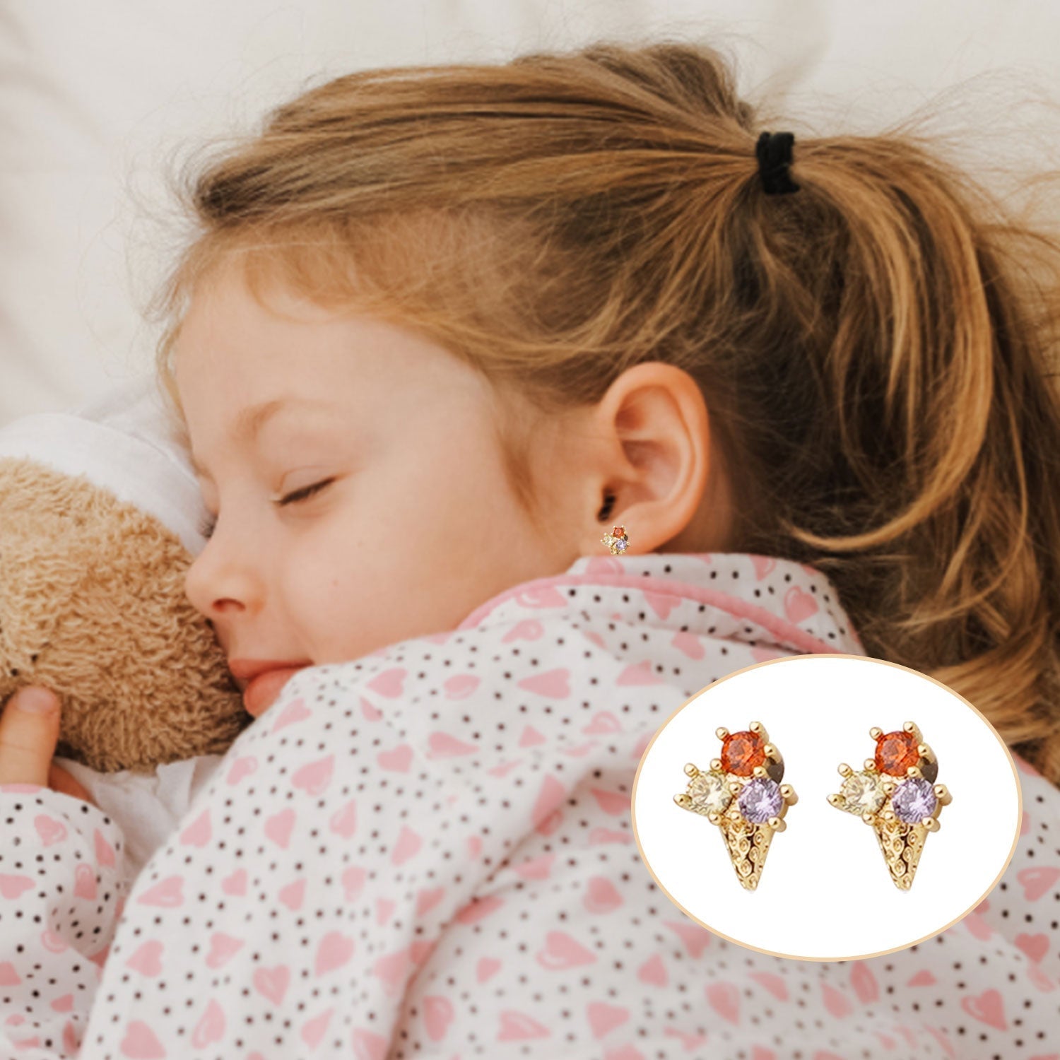 Sterling Silver Kids Crystal Ice Cream Earrings