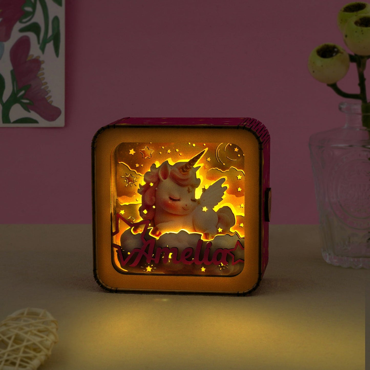 Personalized 3D Wooden Puzzle Baby Night Light - Unicorn
