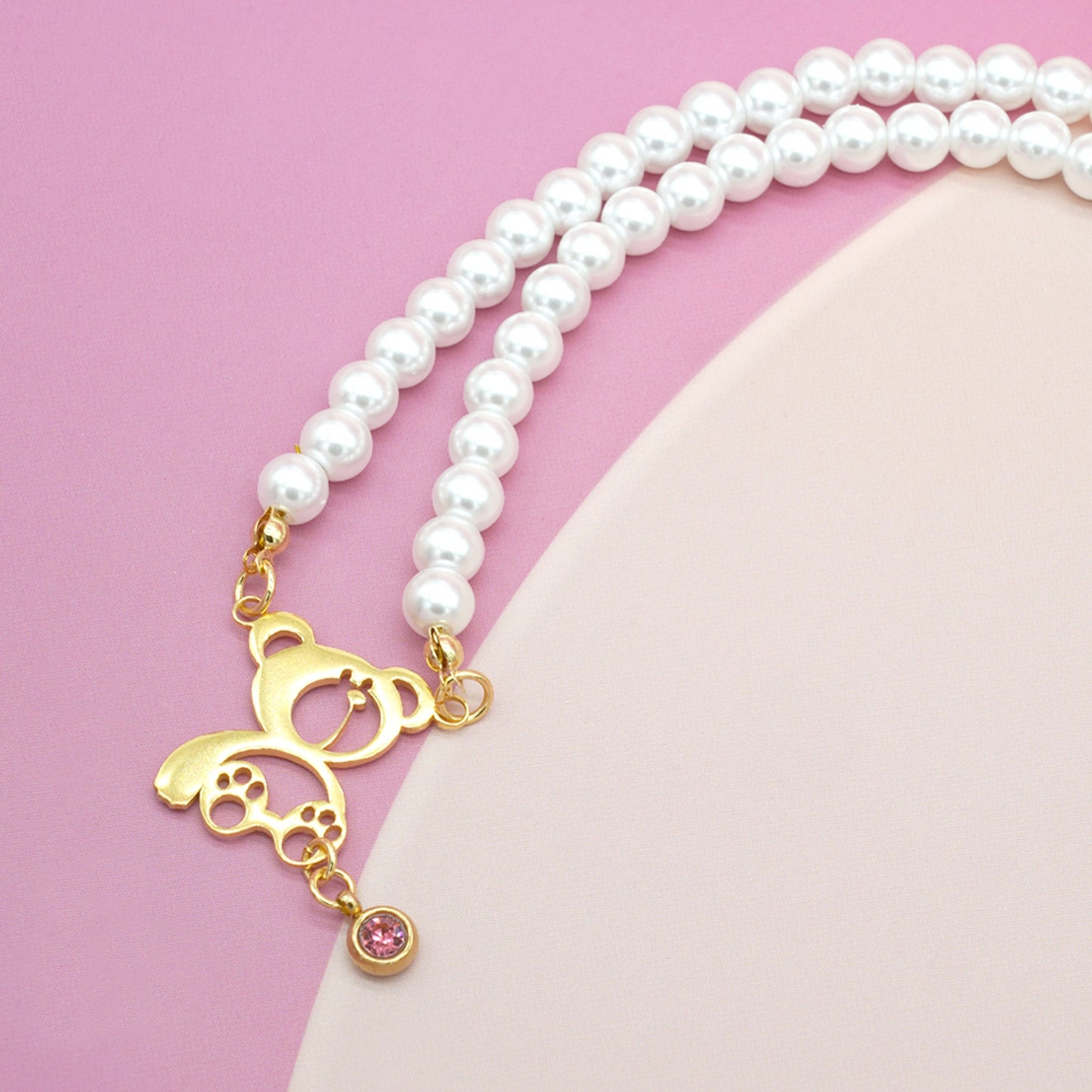 Personalized Birthstone Pearl Bear Pendant Necklace