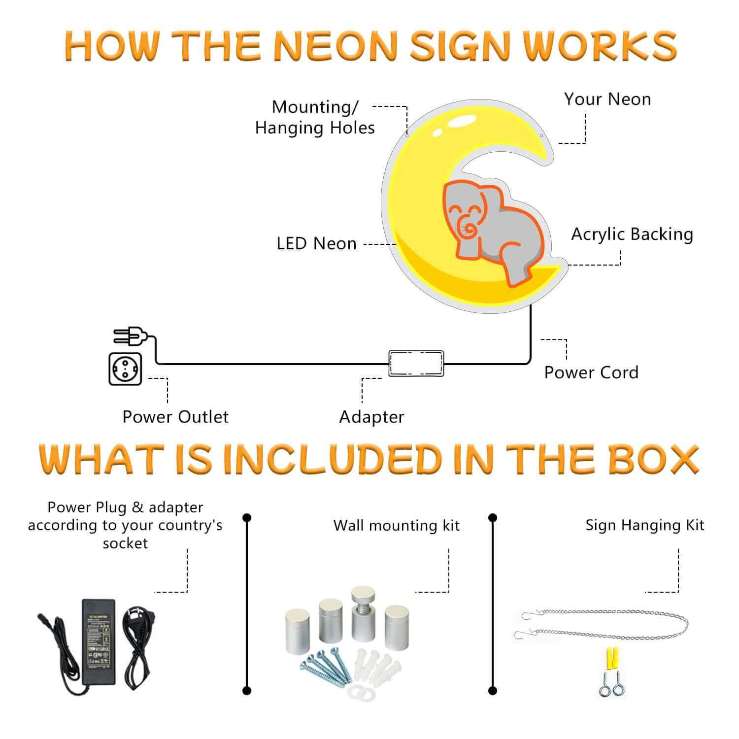 Elephant on the Moon Planet Neon Sign