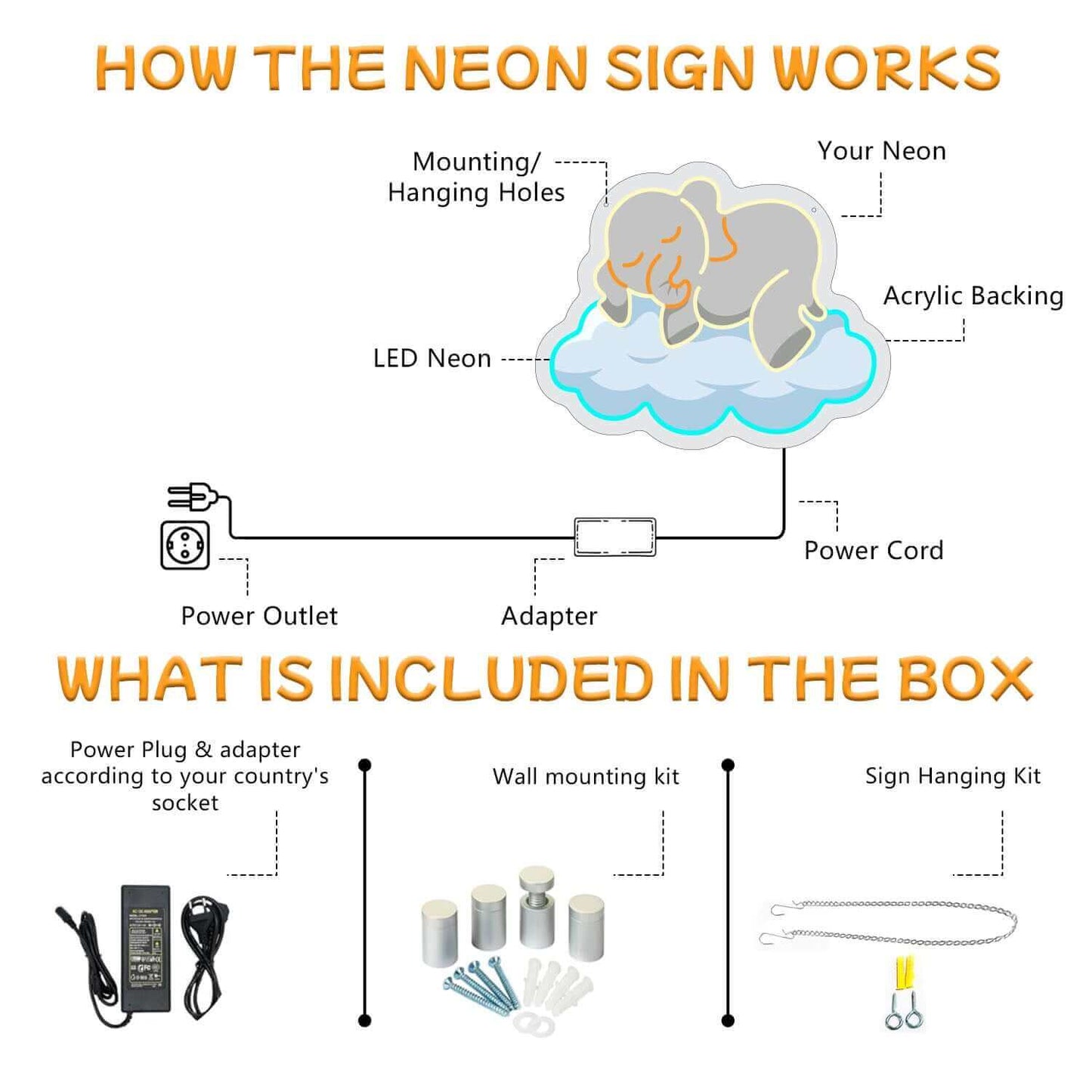 Elephant on the Cloud Planet Neon Sign