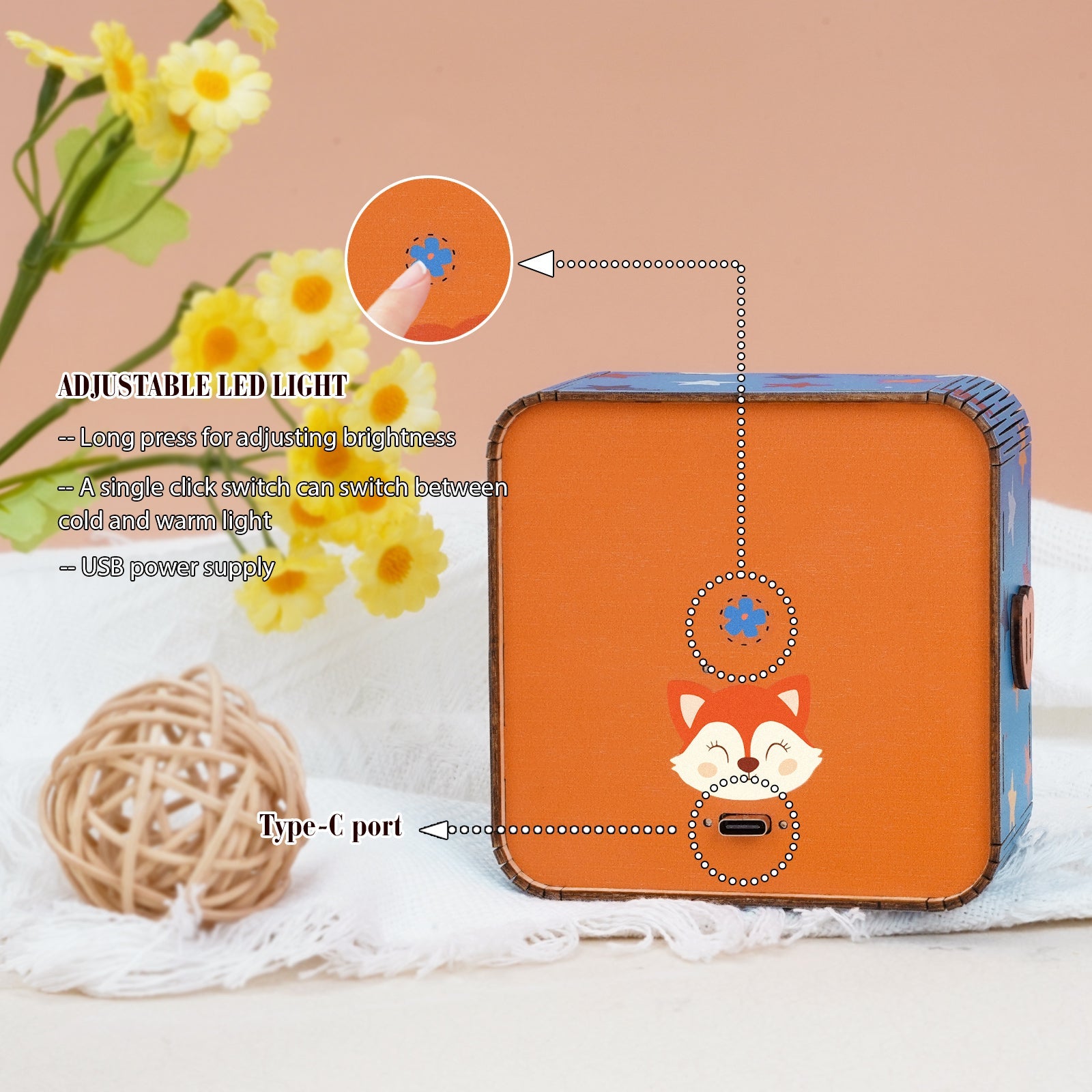 Personalized 3D Wooden Puzzle Baby Night Light - Fox Design
