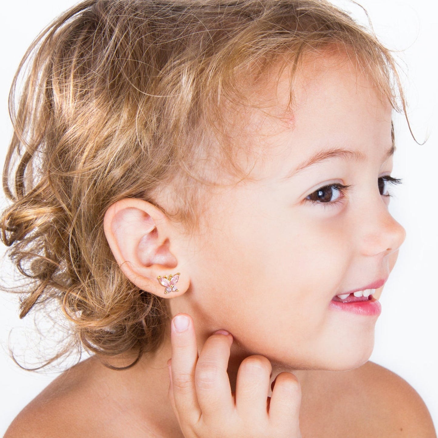 Sterling Silver Kids Crystal Butterfly Earrings