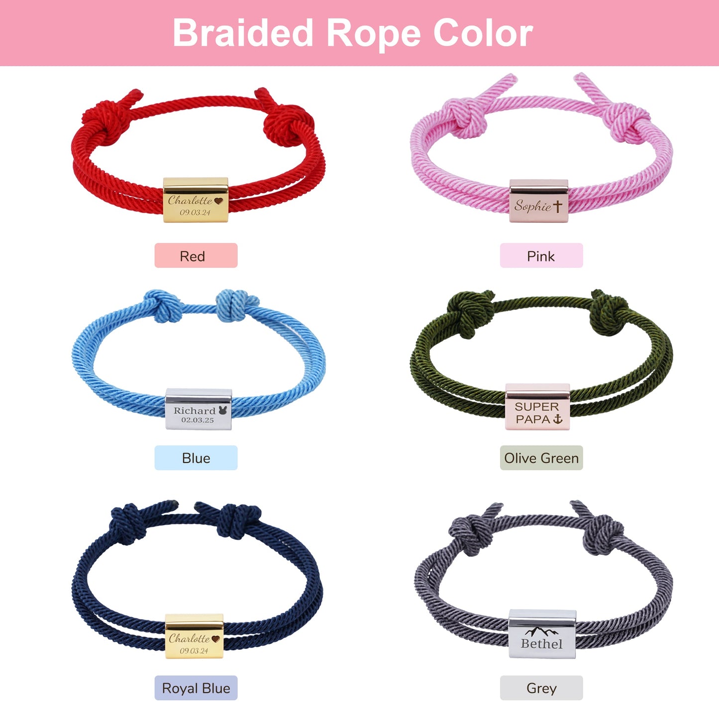 Custom Engraved Handmade Baby Rope Bracelet