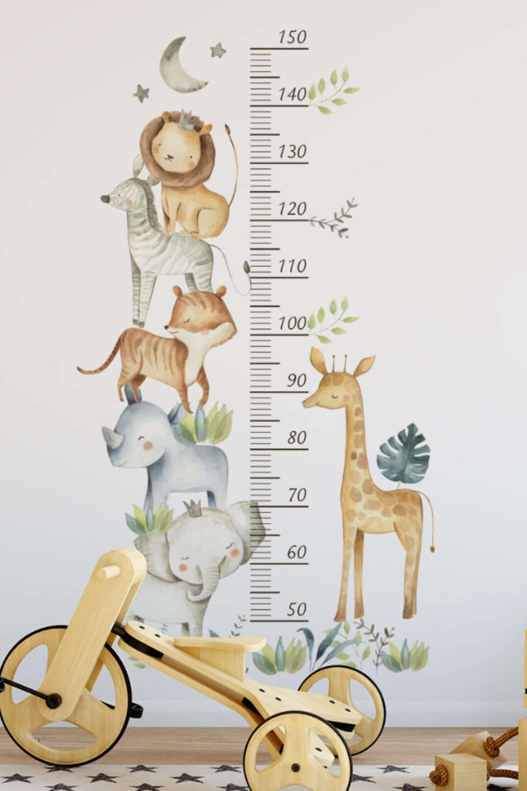 Cute Safari Animals Growth Chart Stickers Wall Decals
