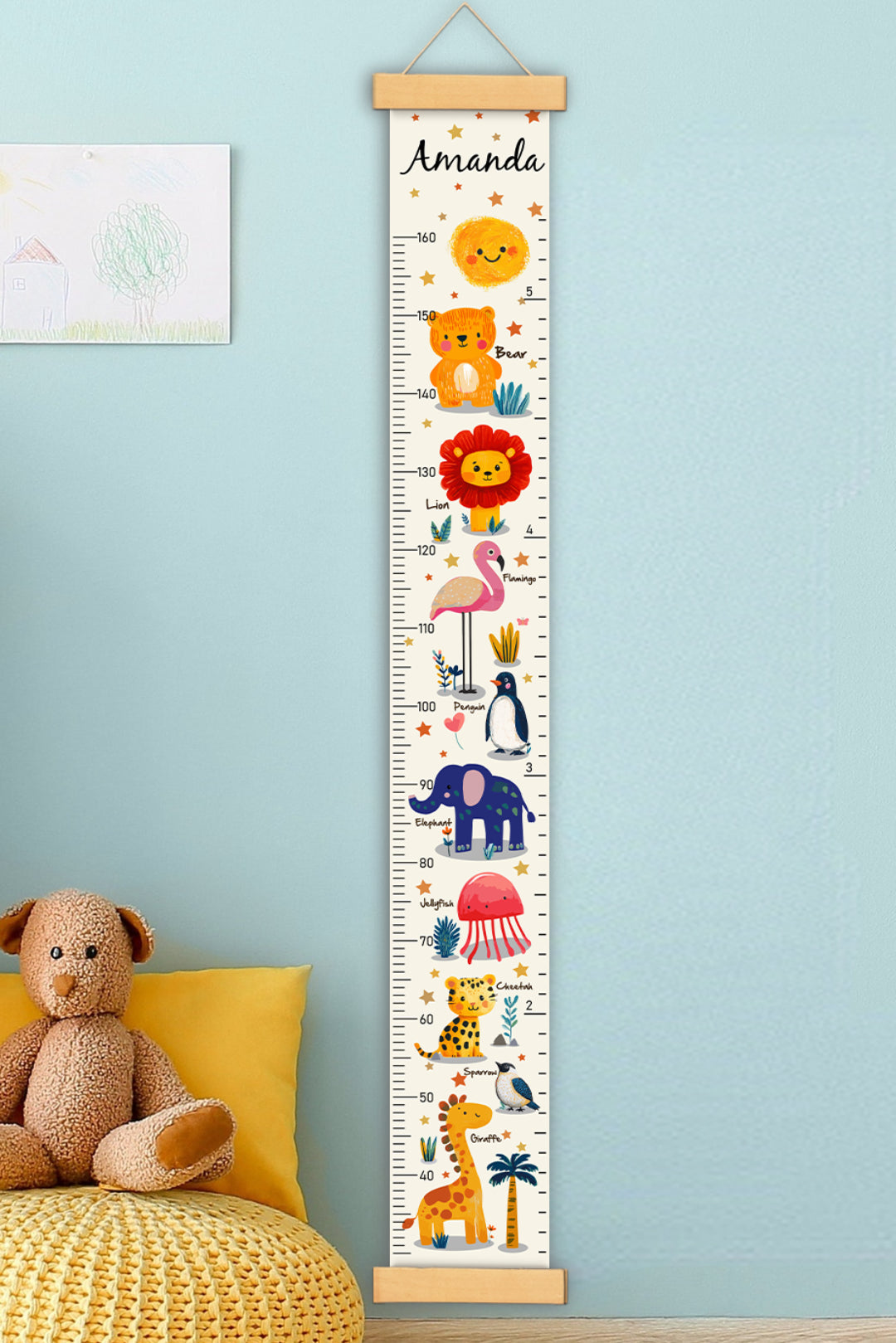Personalized Cute Animal Hanging Canvas Height Ruler