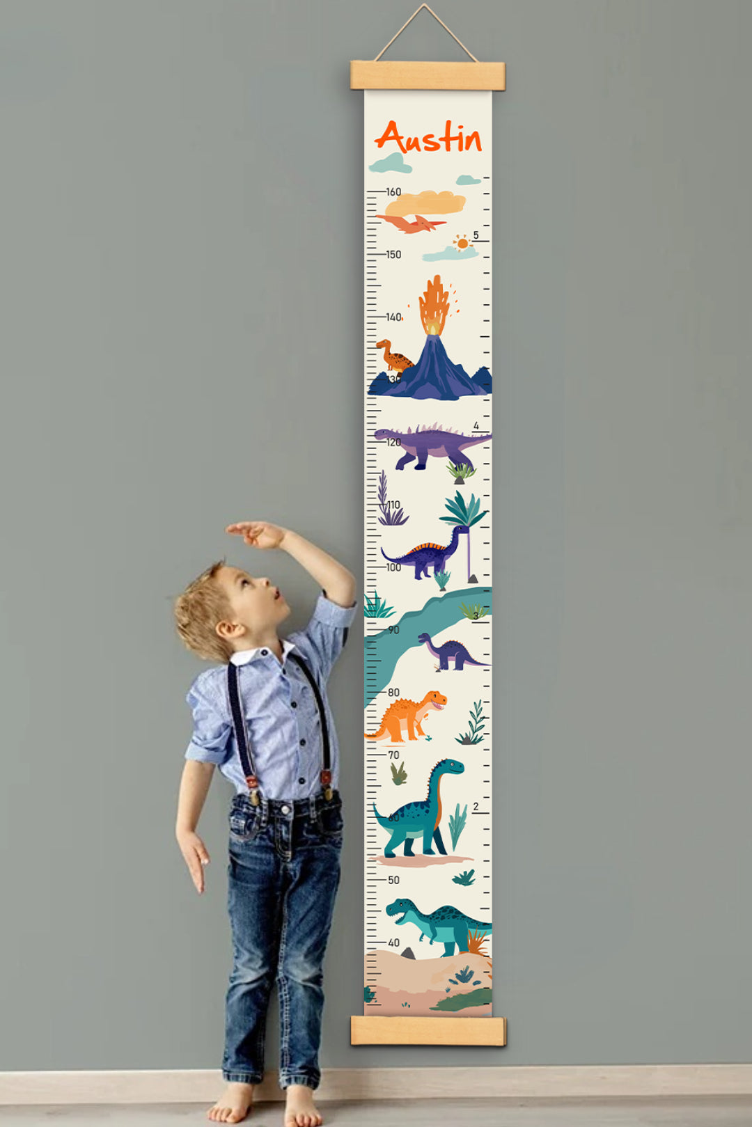 Personalized Dinosaur Adventure Hanging Canvas Height Ruler