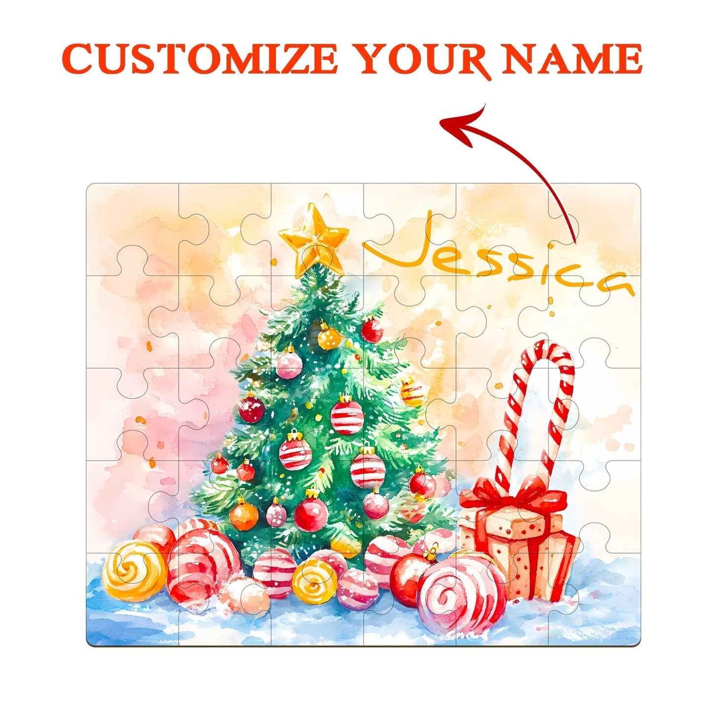 Personalized Wooden Baby Name Jigsaw Puzzle - Christmas Candy