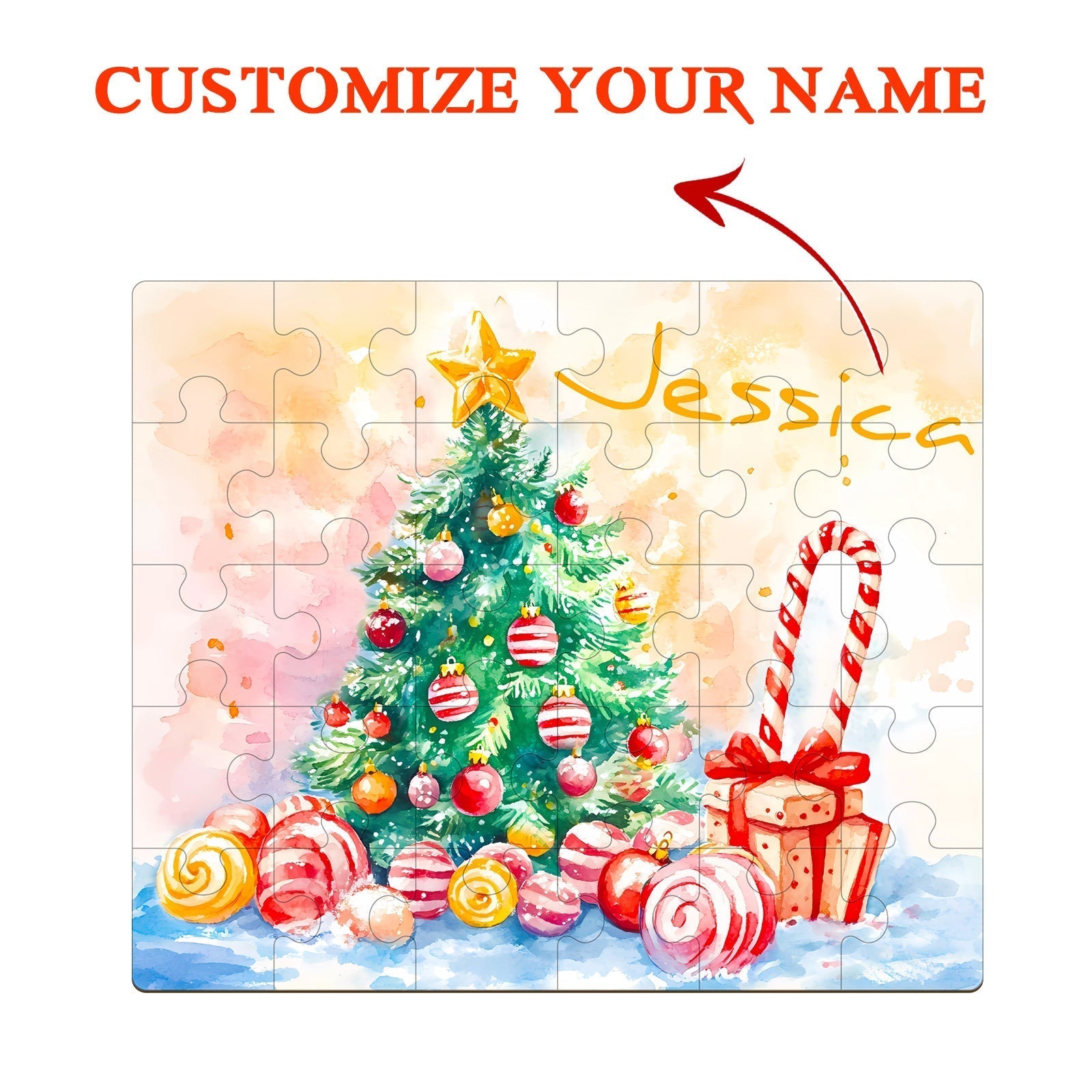 Personalized Wooden Baby Name Jigsaw Puzzle - Christmas Candy