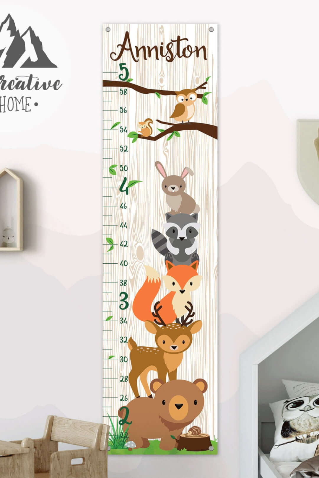 Personalized Cute Animals Hanging Canvas Growth Chart (2)