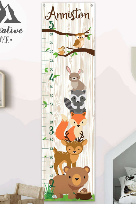Personalized Cute Animals Hanging Canvas Growth Chart