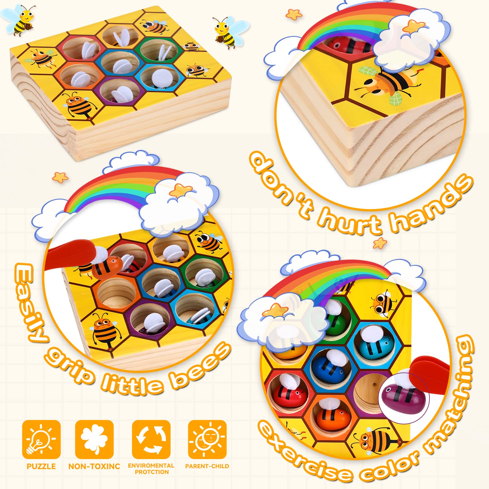 Montessori Beehive Matching Game Colour Recognition - Toy Gifts for Kids