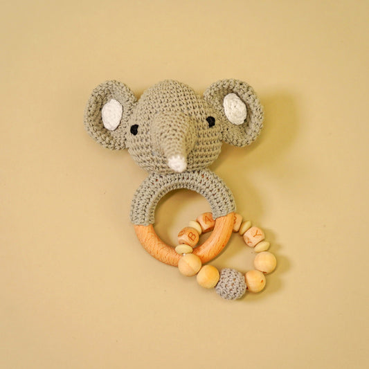 Baby Rattle Elephant Toy with Wooden Teeth Ring Bracelet Style