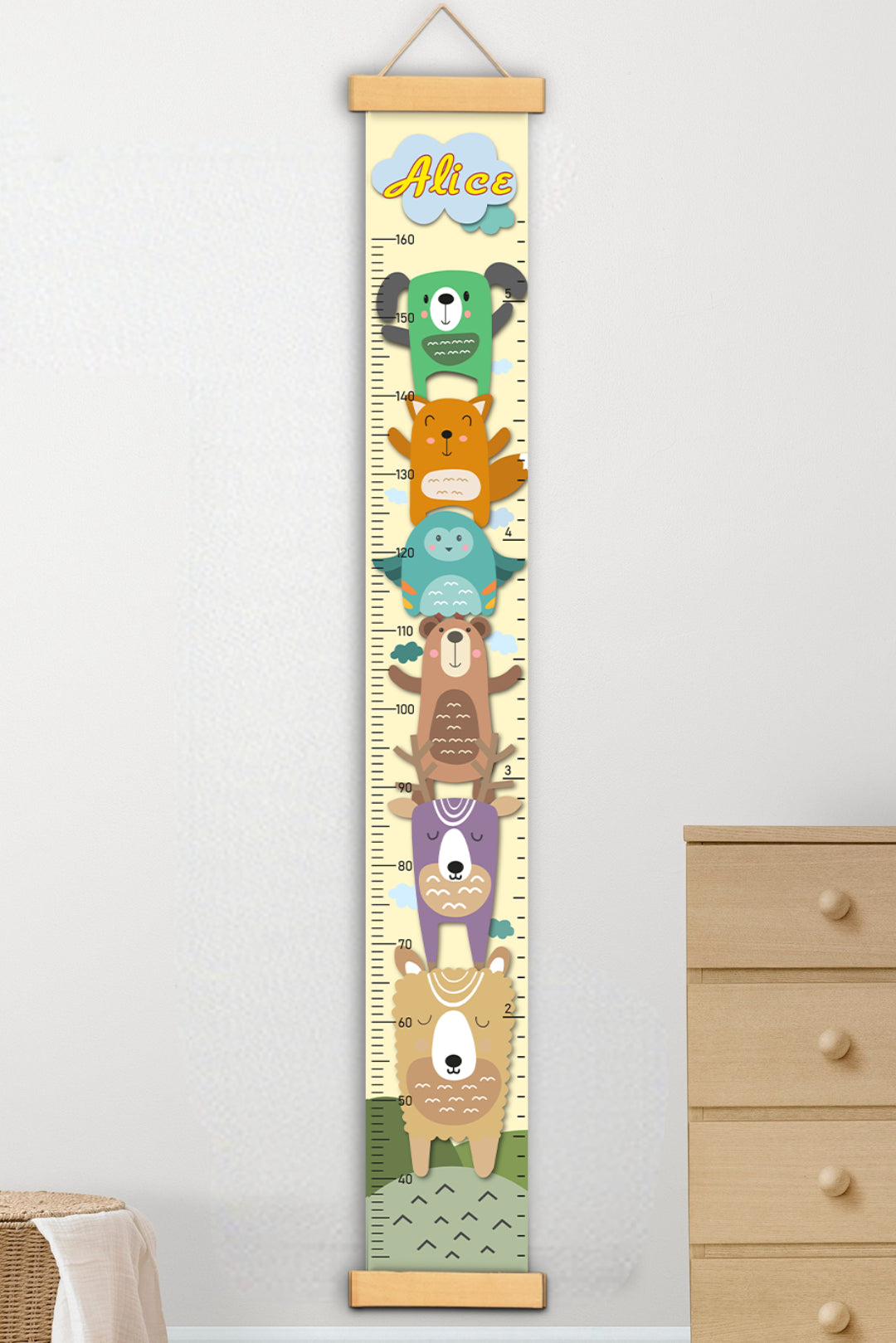 Personalized Stacked Animal Hanging Canvas Height Ruler
