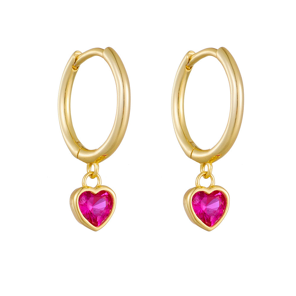 Fuchsia Heart CZ Girls Huggie Earrings