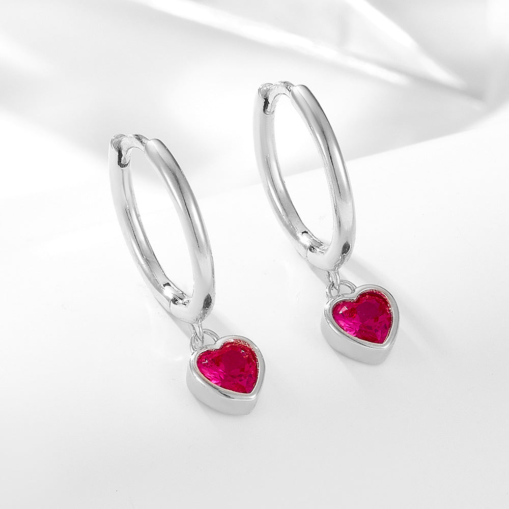 Fuchsia Heart CZ Girls Huggie Earrings