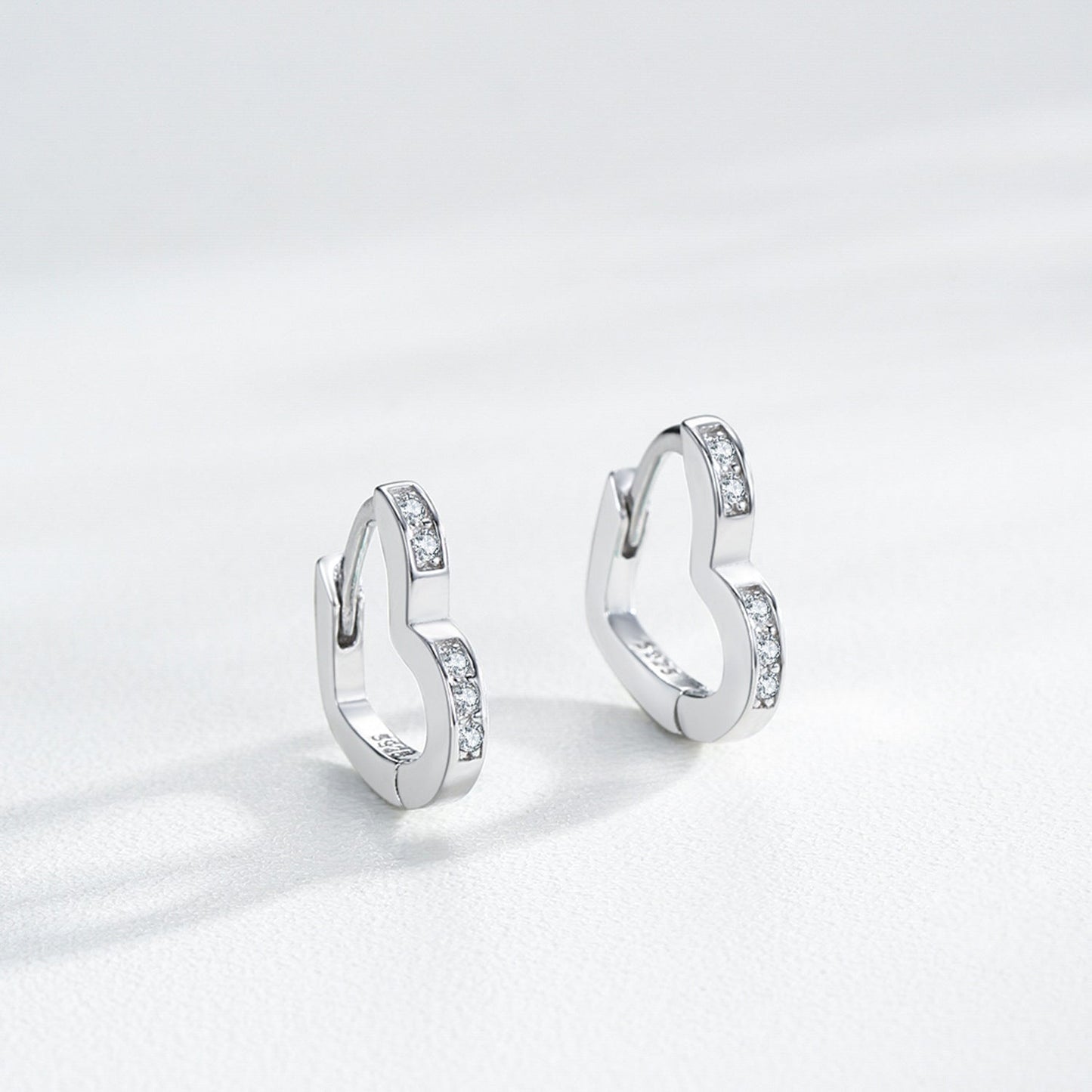Sterling Silver CZ Heart Huggie Earrings for Girls