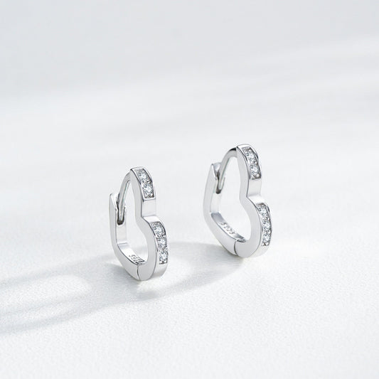 Sterling Silver CZ Heart Huggie Earrings for Girls