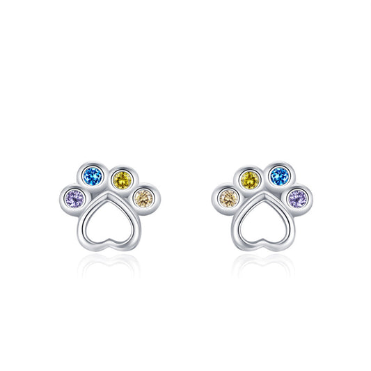 Rainbow Gem Puppy Paw Girls Earrings