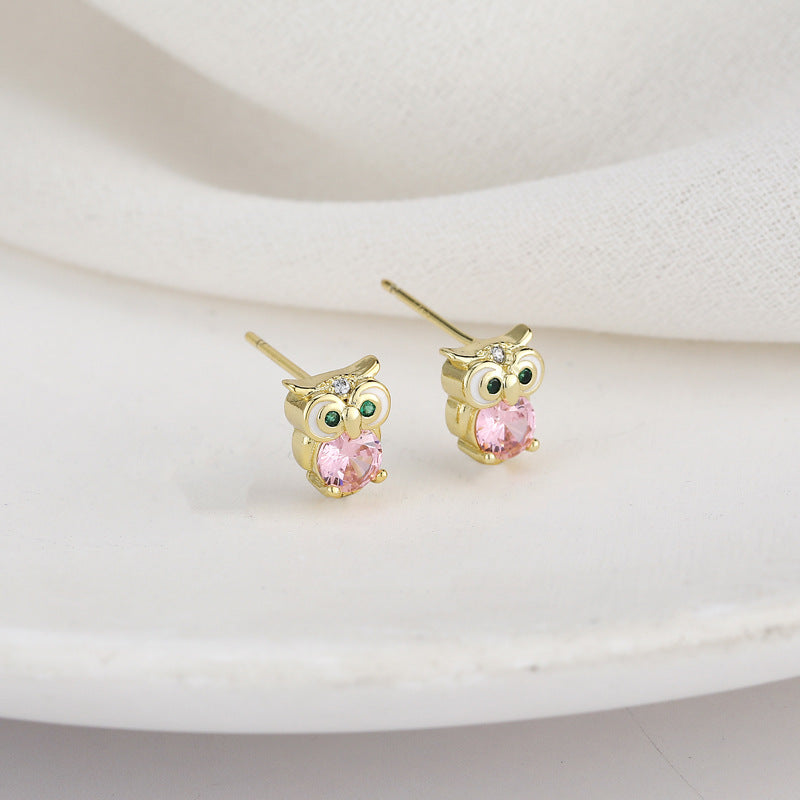 Cute Owl CZ Girls Stud Earrings