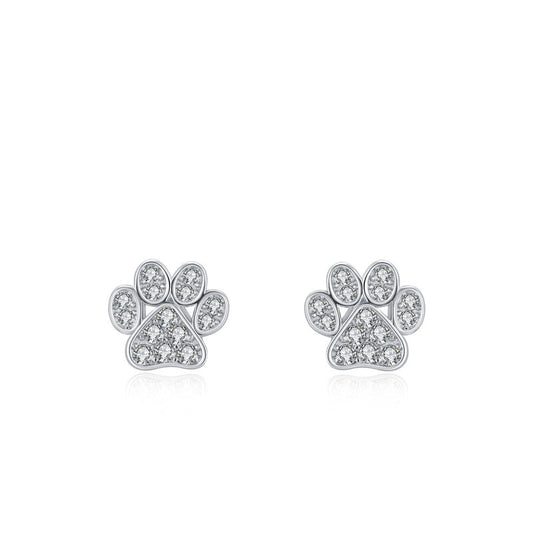 Sparkling Paw Print CZ Kids Stud Earrings